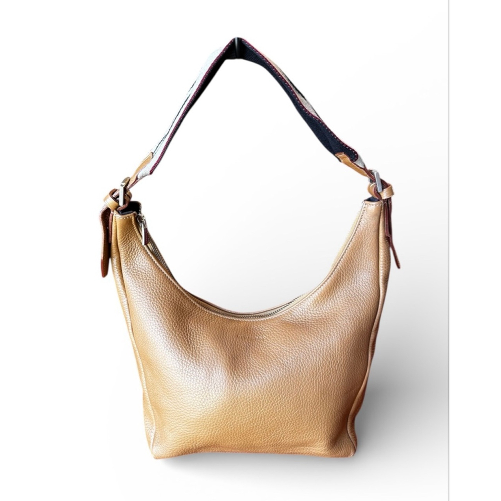 Burberry Tan Leather Shoulder Bag with Striped Strap